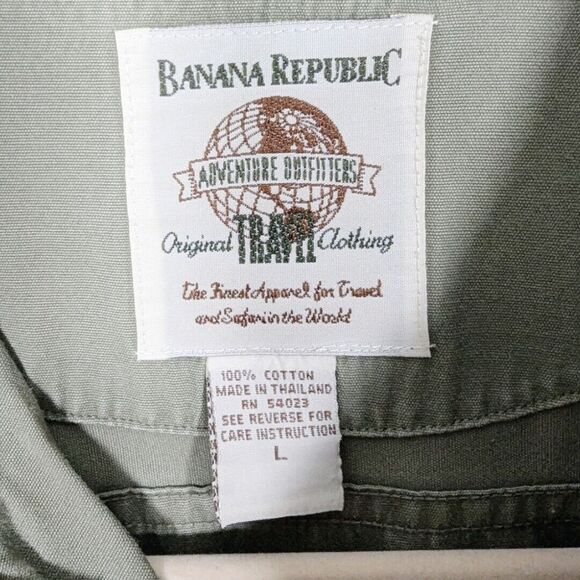 Vintage Banana Republic Original Travel Clothing Men Shirt L Green Chore Utility - Picture 5 of 5